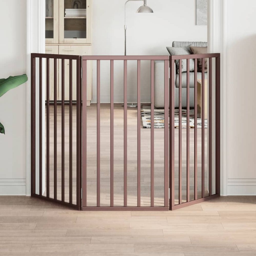 Barrière de sécurité haute pour chien en bois pliable marron 150x90 cm