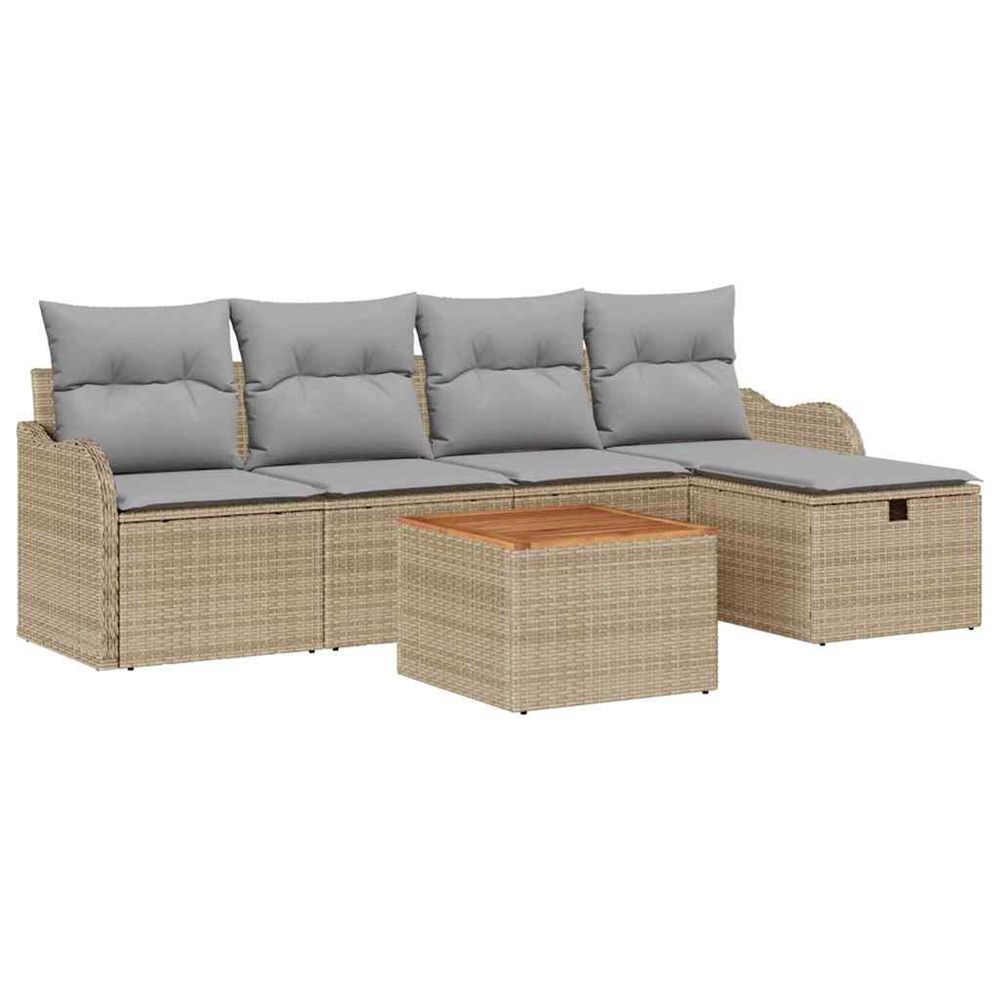 Ensemble de canapé de jardin 6 pc beige poly rotin