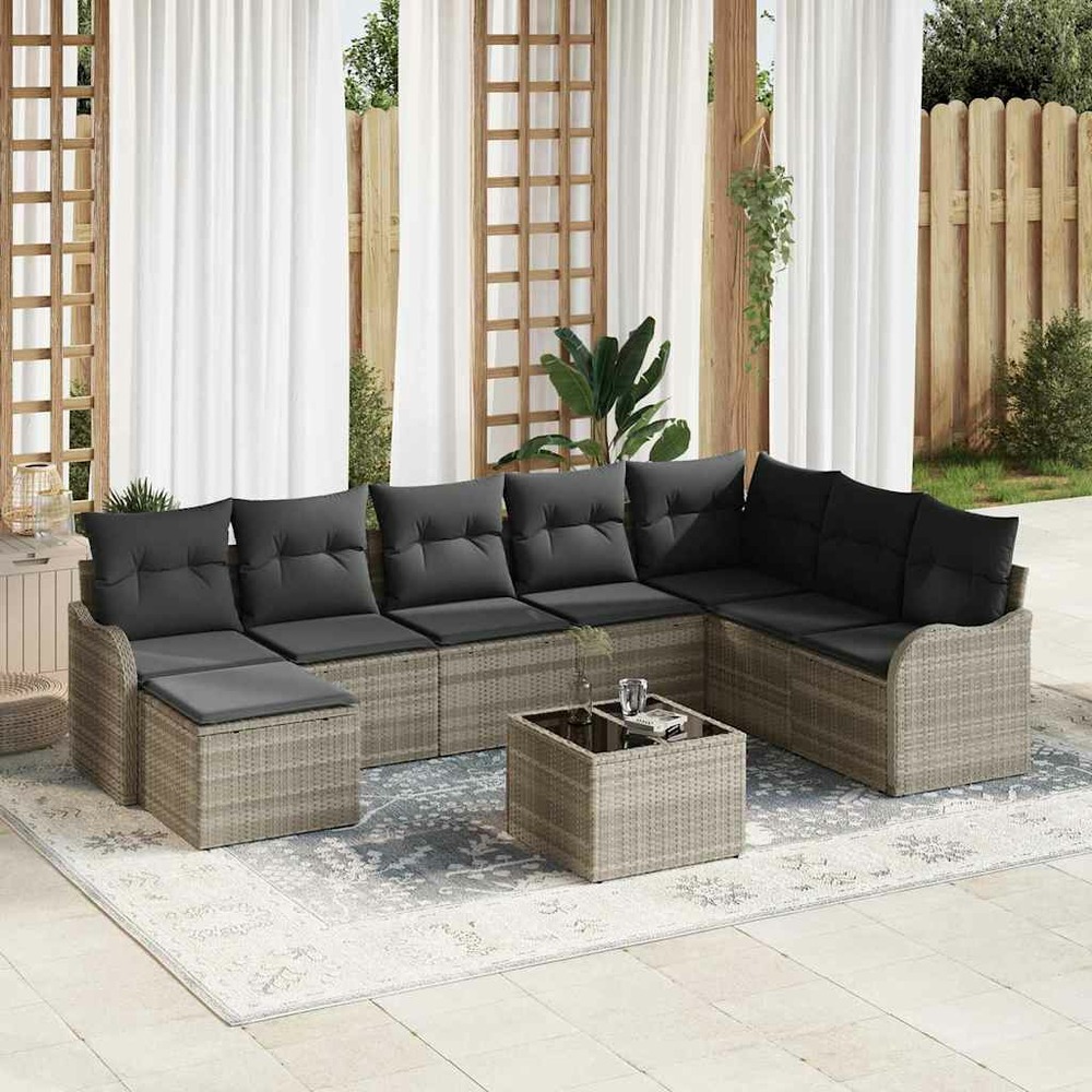Ensemble de canapé de jardin 9 pcs gris clair poly rotin