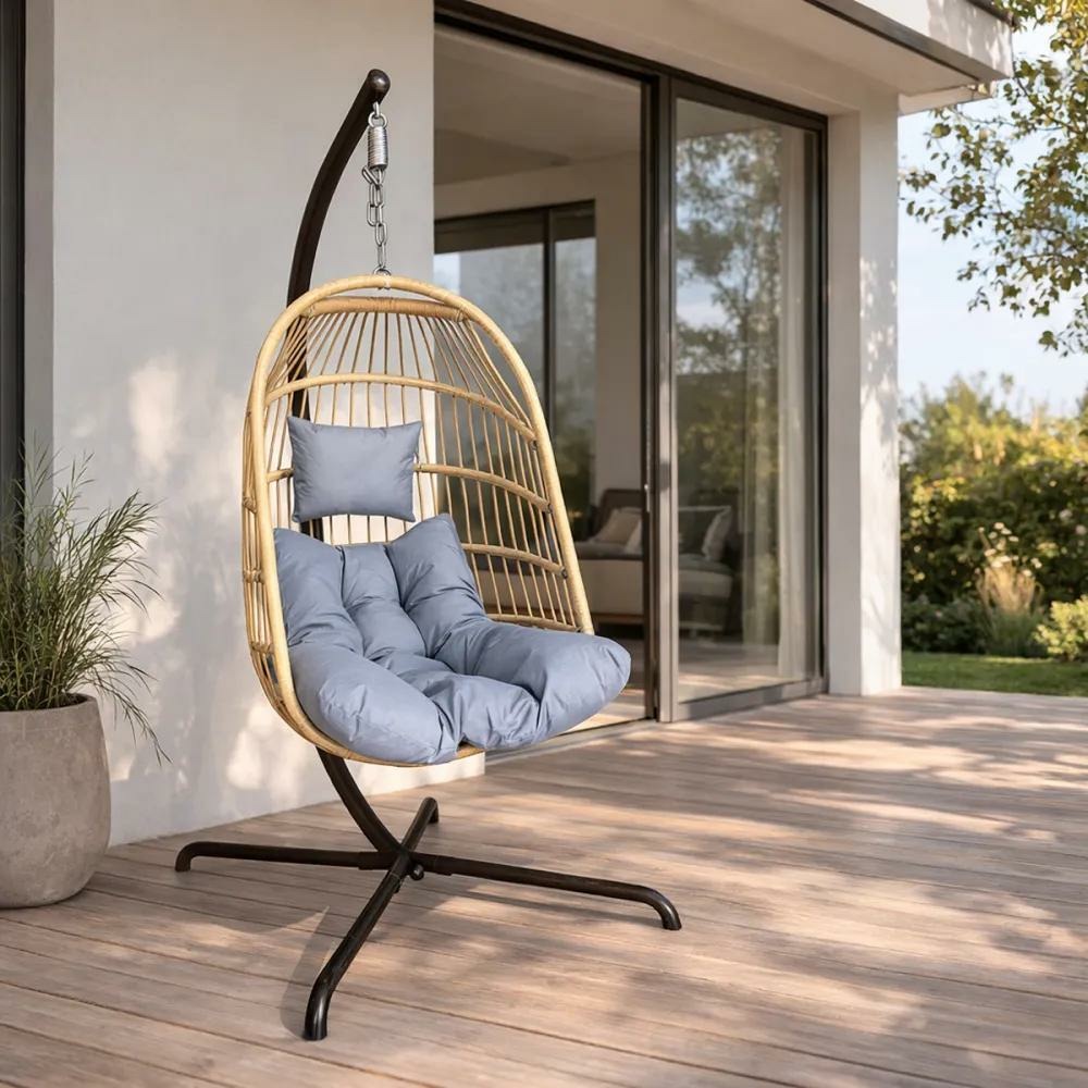 Chaise suspendue 4 pieds en acier avec coussin polyester - design pliant et détente