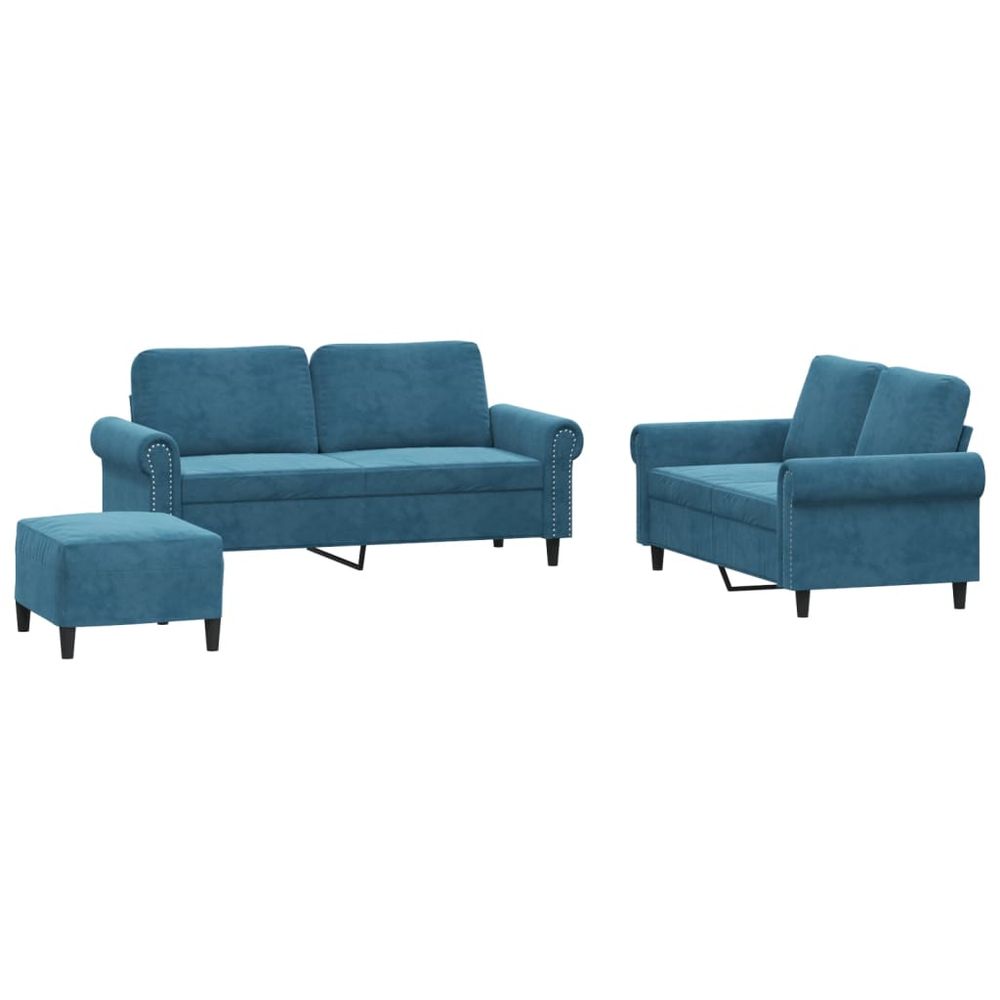 Ensemble de canapés 3 pcs avec coussins bleu velours