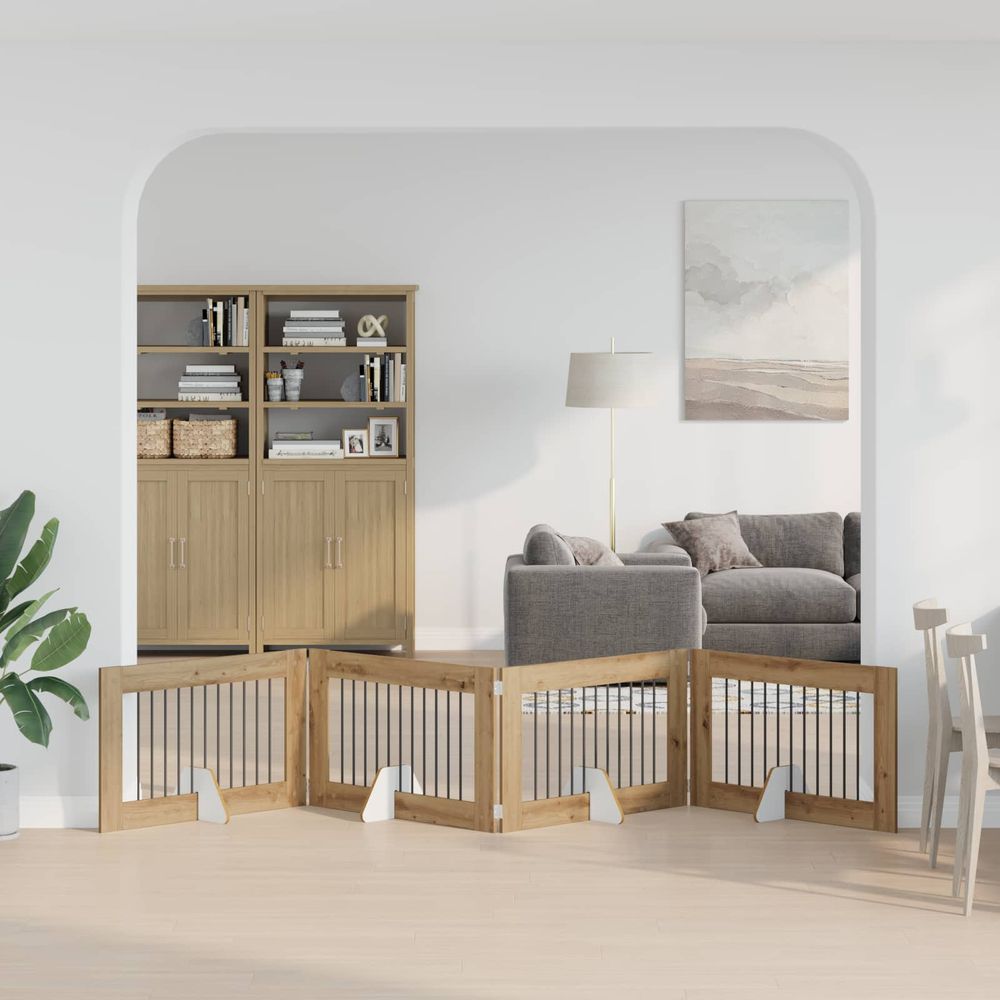Barrière pliable chien bois d'ingénierie intérieur modulable chêne artisanal 401x60cm