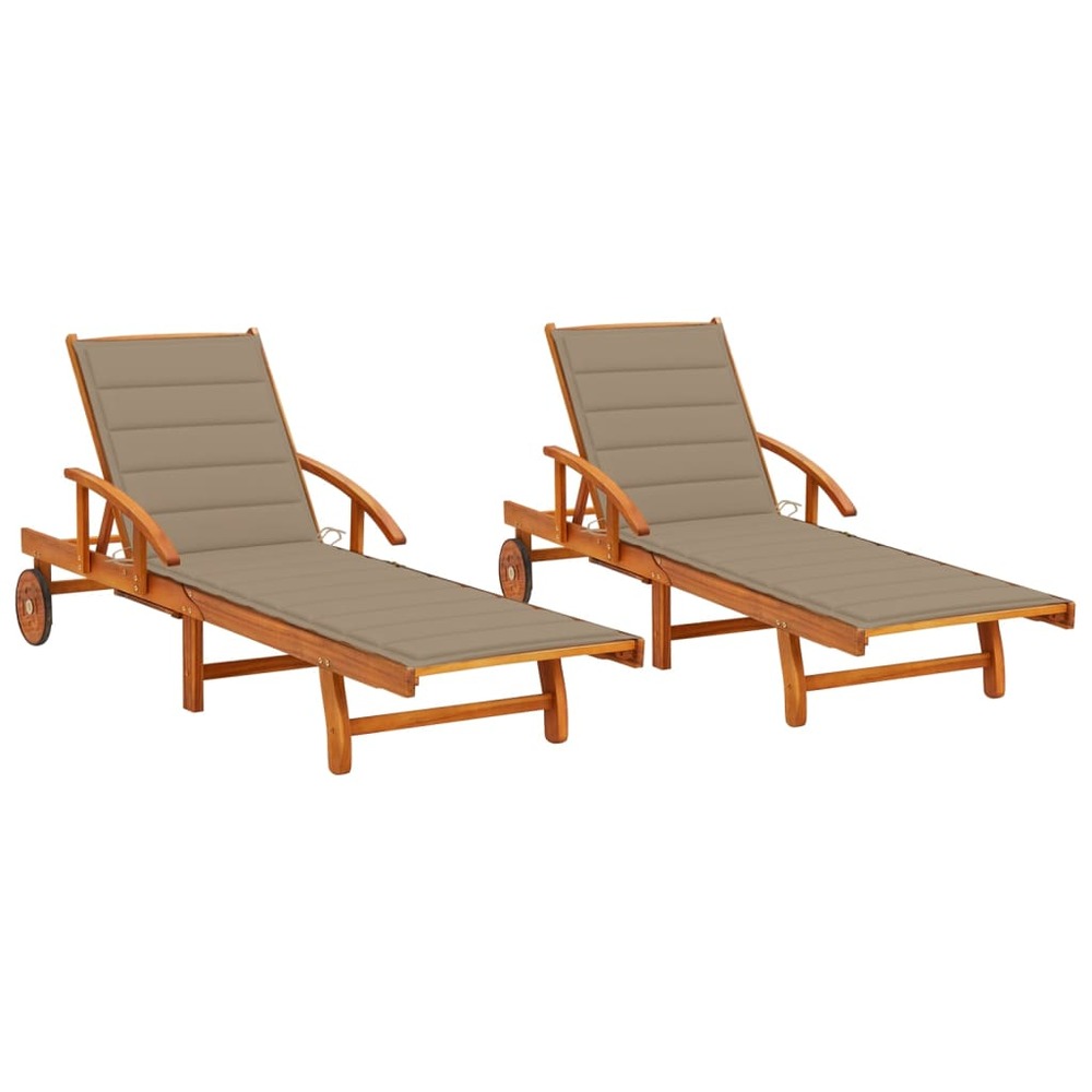 Lot de 2 transats chaise longue bain de soleil lit de jardin terrasse meuble d'extérieur avec coussins bois d'acacia solide 0