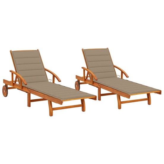 Lot de 2 transats chaise longue bain de soleil lit de jardin terrasse meuble d'extérieur avec coussins bois d'acacia solide 0