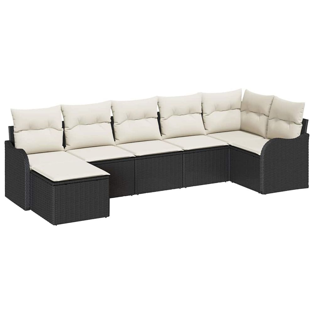 Ensemble de canapé de jardin 7 pc noir et blanc polyrotin