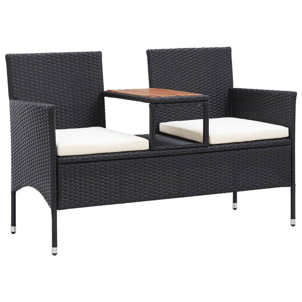 Banc de jardin meuble de patio d'extérieur terrasse 2 places et table à thé 143 x 65 x 88 cm résine tressée noir