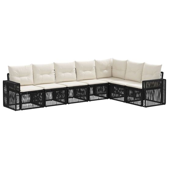 Ensemble de canapé de jardin 7 pc noir et blanc crème polyrotin