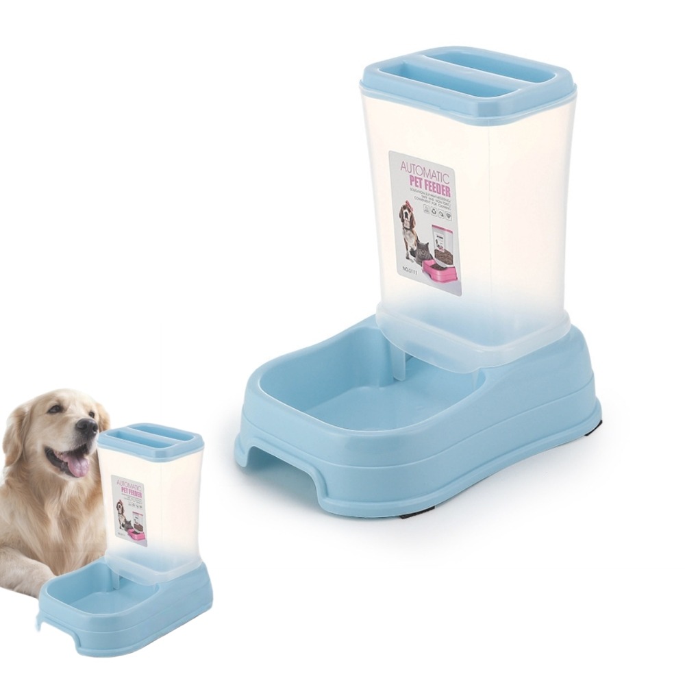 Seau distributeur de nourriture pour chien bleu
