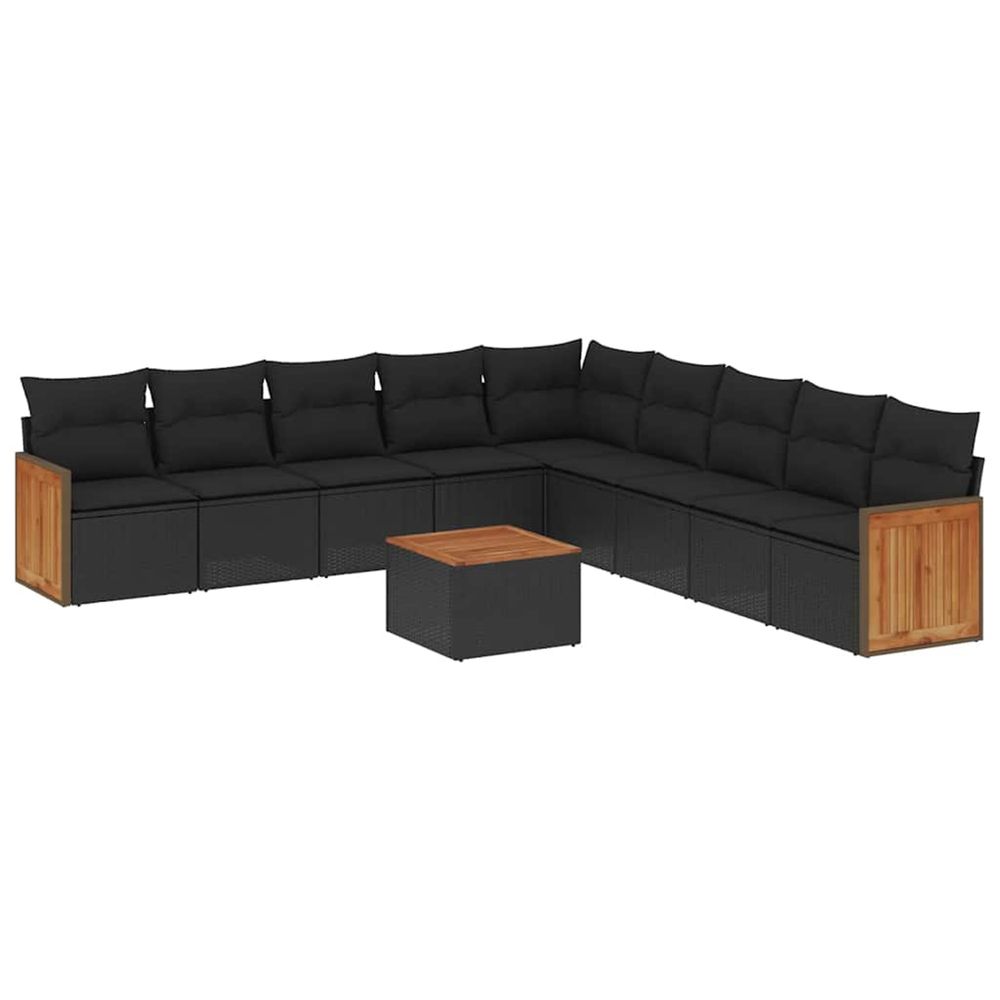 Salon de jardin 10 pcs avec coussins noir résine tressée