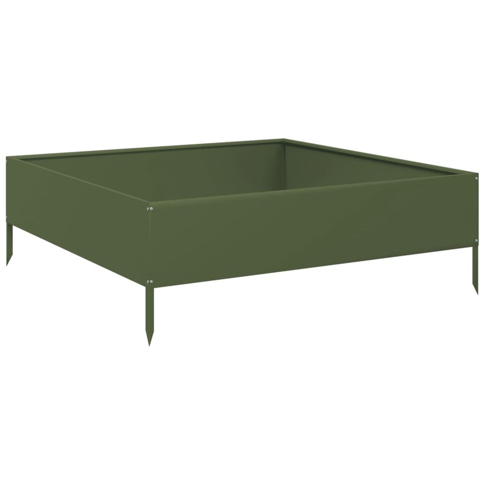 Lit surélevé de jardin vert olive 100x100x33,5 cm acier