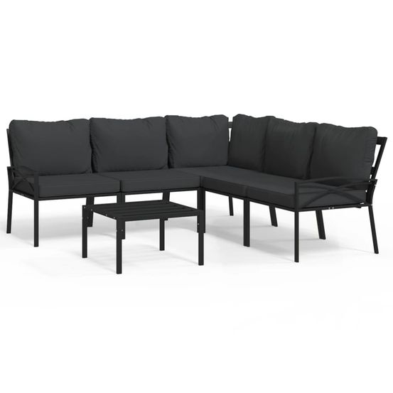 Salon de jardin 6 pcs avec coussins gris acier