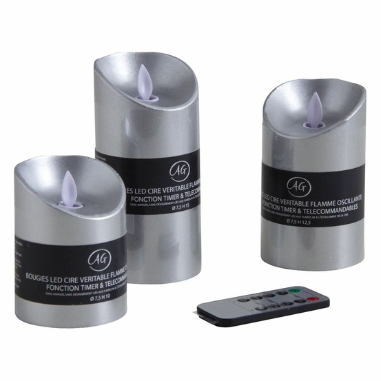 Coffret 3 bougies à led avec télécommande argent