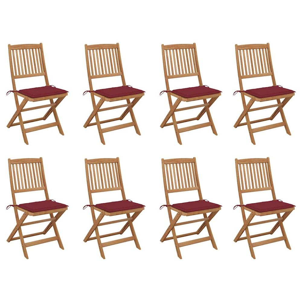 Chaises pliables d'extérieur et coussins lot de 8 bois d'acacia