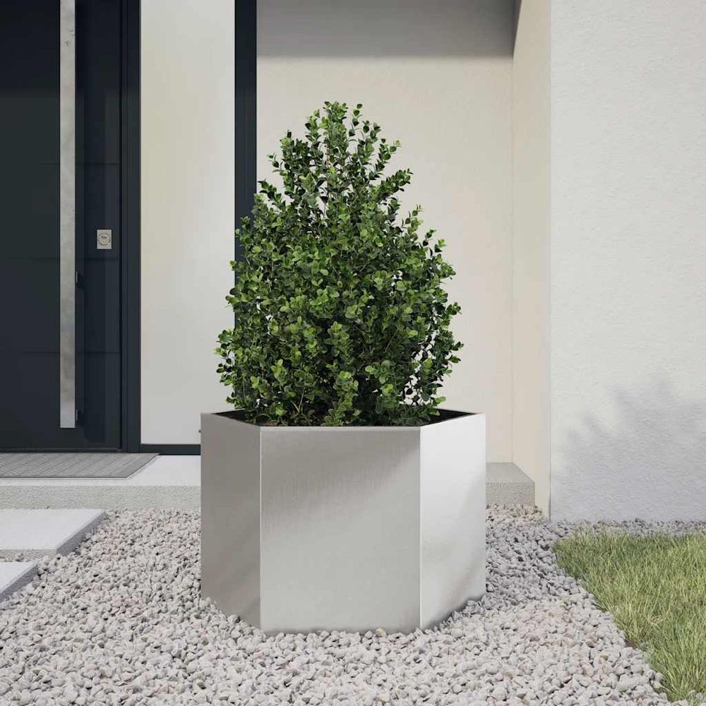 Jardinière hexagonale inox 69cm carré potager surélevé sans fond