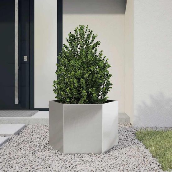 Jardinière hexagonale inox 69cm carré potager surélevé sans fond