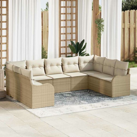 Ensemble de canapé de jardin 9 pcs beige et blanc polyrotin