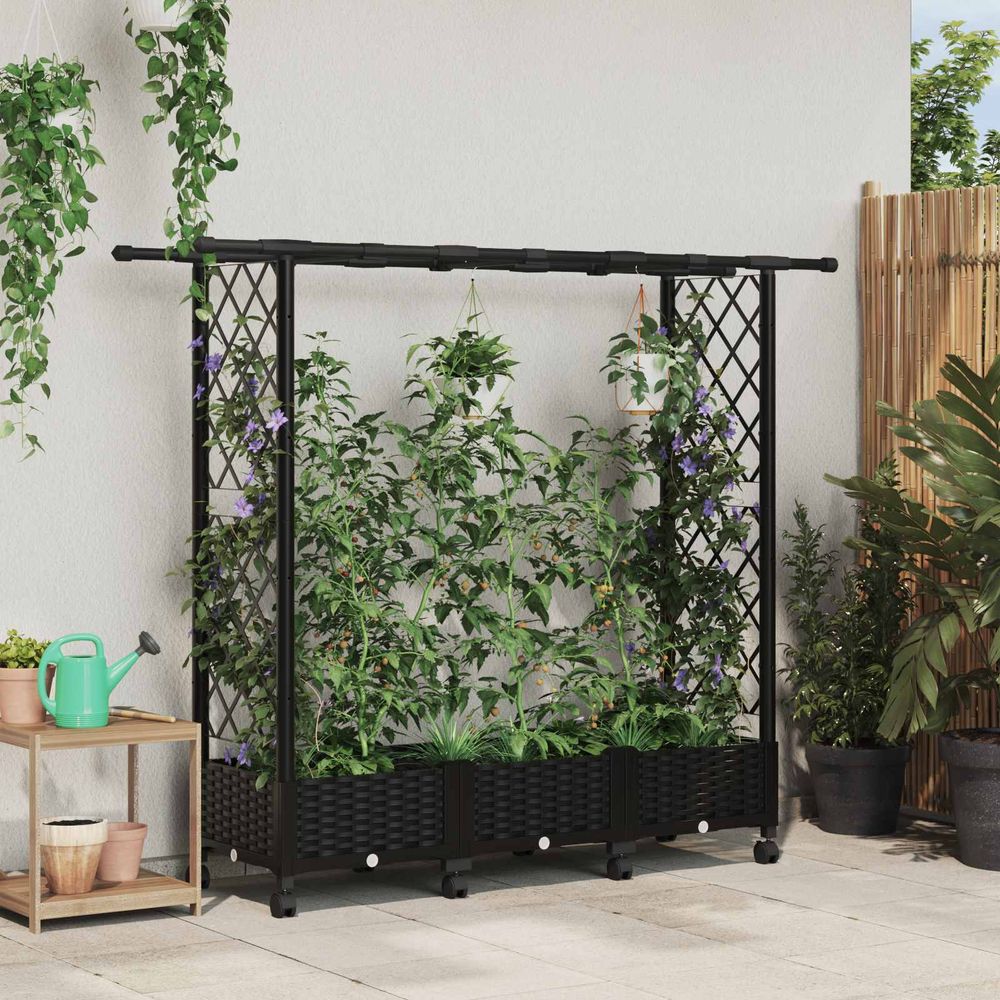 Potager surélevé en polypropylène pour terrasse avec treillis et toit 164cm noir