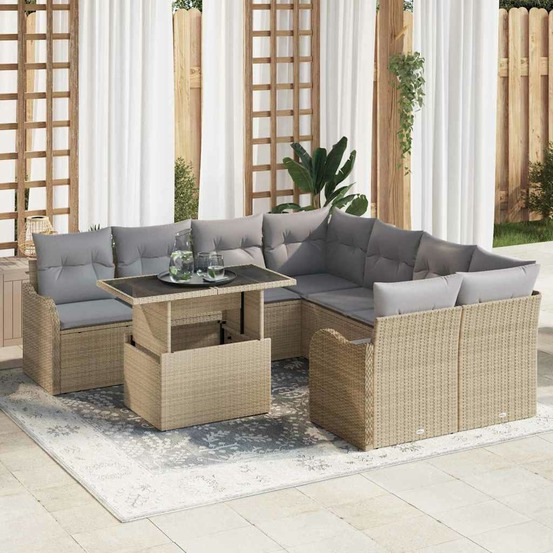 Ensemble de canapé de jardin 9 pcs beige poly rotin