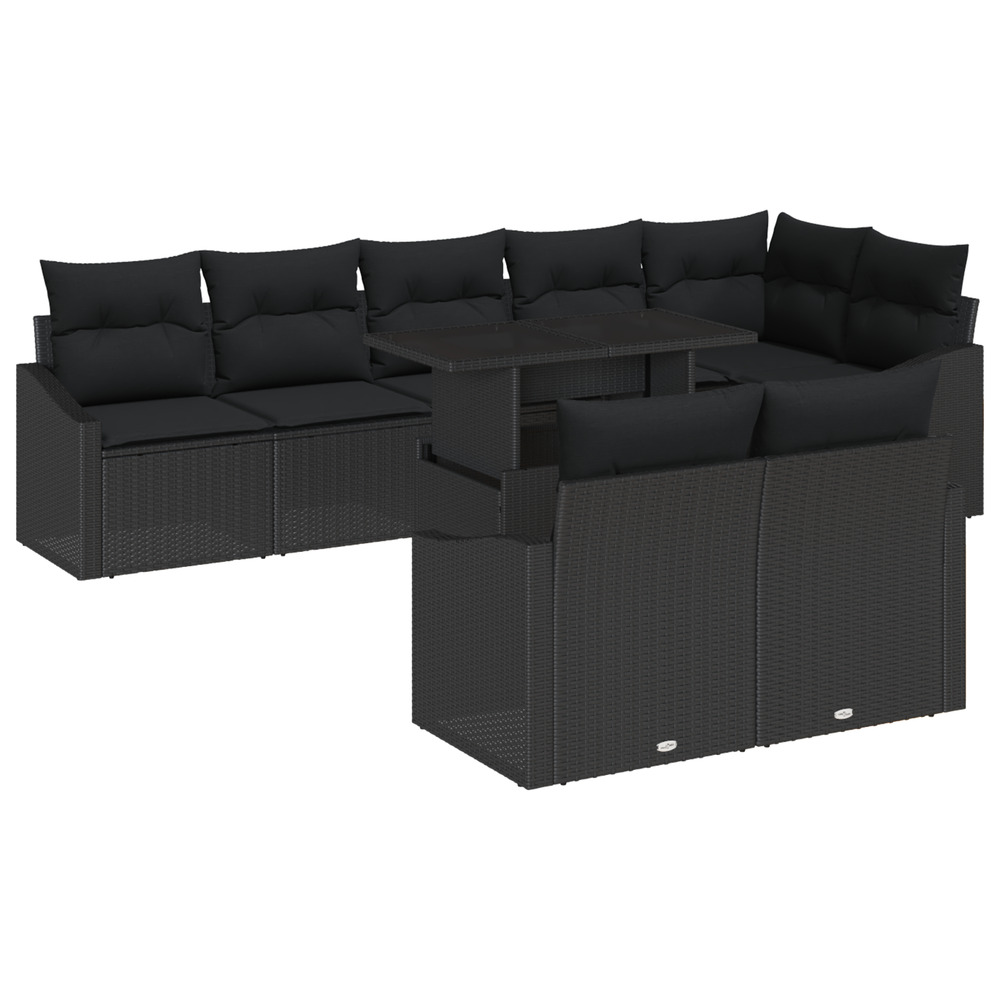 Ensemble de canapé de jardin 9 pièces avec coussins noir poly rotin