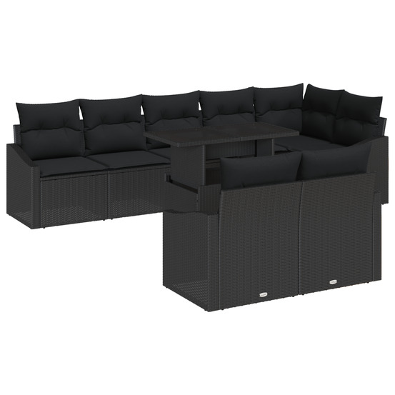 Ensemble de canapé de jardin 9 pièces avec coussins noir poly rotin