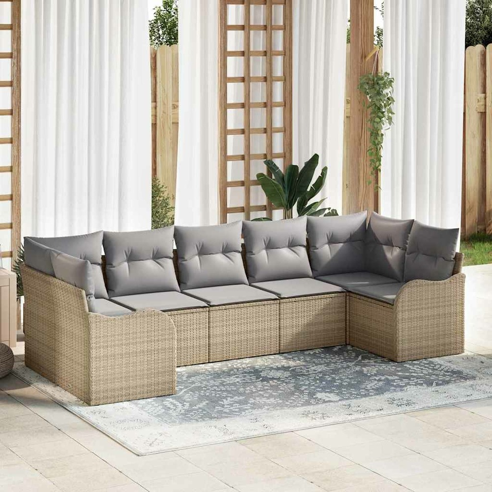 Ensemble de canapé de jardin beige polyrotin