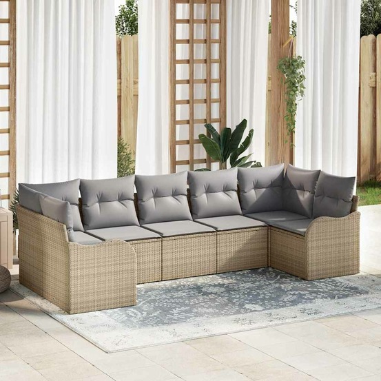 Ensemble de canapé de jardin beige polyrotin