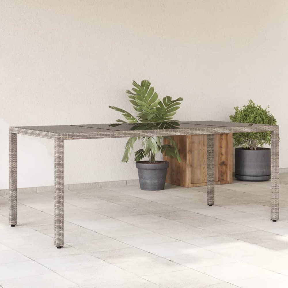 Table de jardin dessus en verre gris 190x90x75cm résine tressée