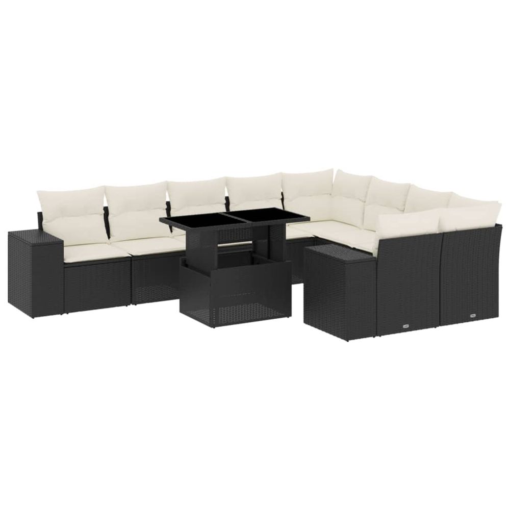 Salon de jardin 10 pcs avec coussins noir résine tressée