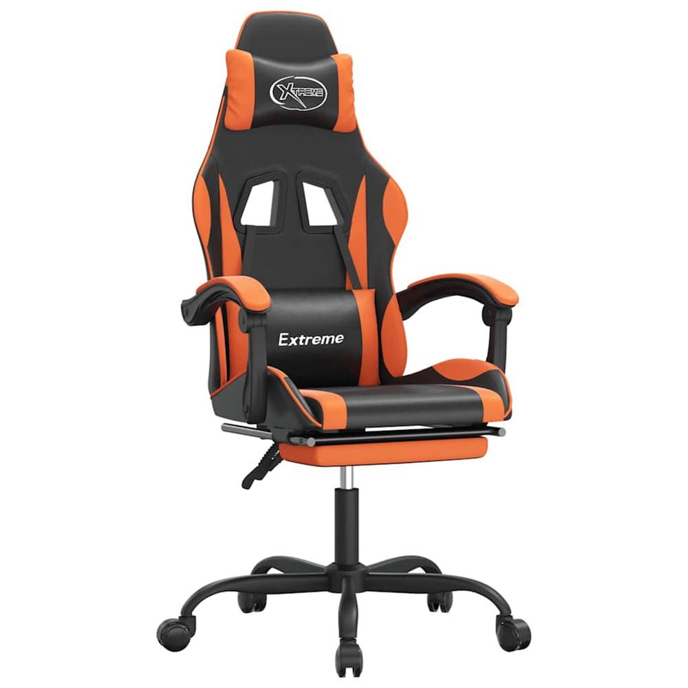 Chaise de jeu avec repose-pied noir et orange similicuir