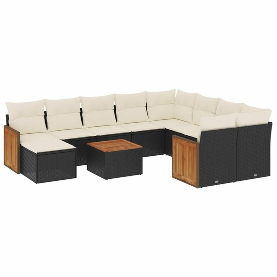 Salon de jardin 11 pcs avec coussins noir résine tressée