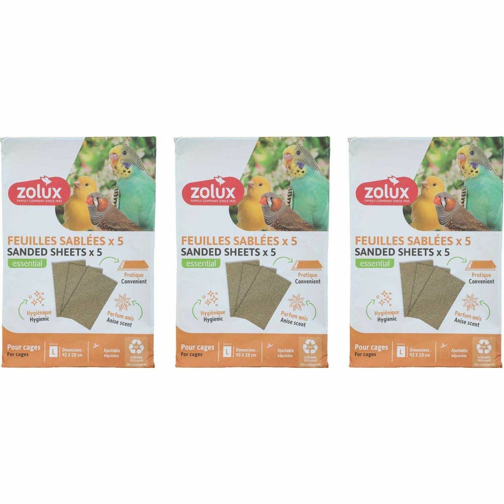 Sachet de feuilles sablées pour cage oiseaux domestiques 3 sachets de 5 feuilles