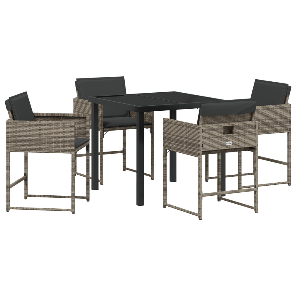 Ensemble de repas de jardin 5 pièces avec coussins gris rattan poly