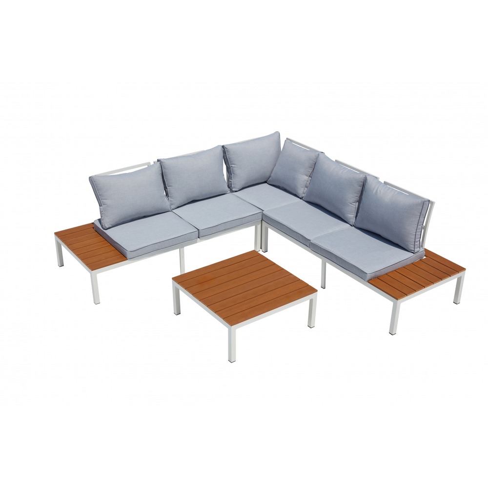 Salon de jardin bas 5 places en aluminium gris et blanc fira