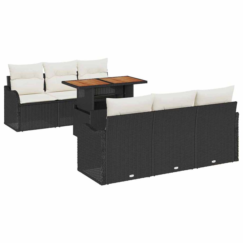 Ensemble de canapé de jardin 7 pc noir et crème polyrotin