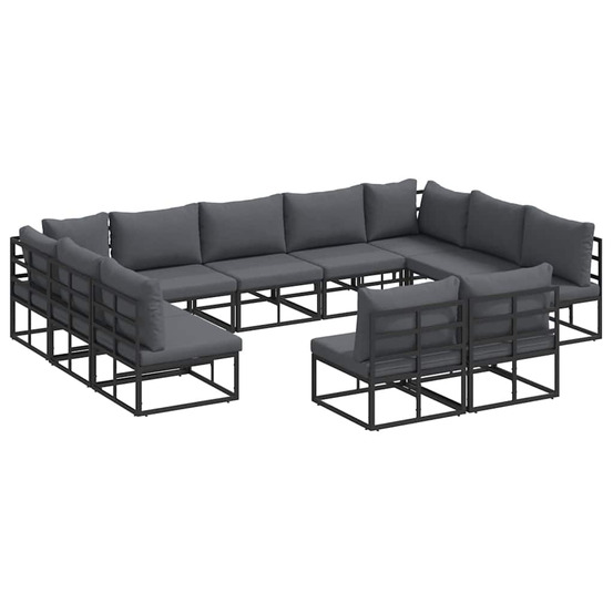 Ensemble de canapé de jardin avec coussin 11 pcs noir aluminium