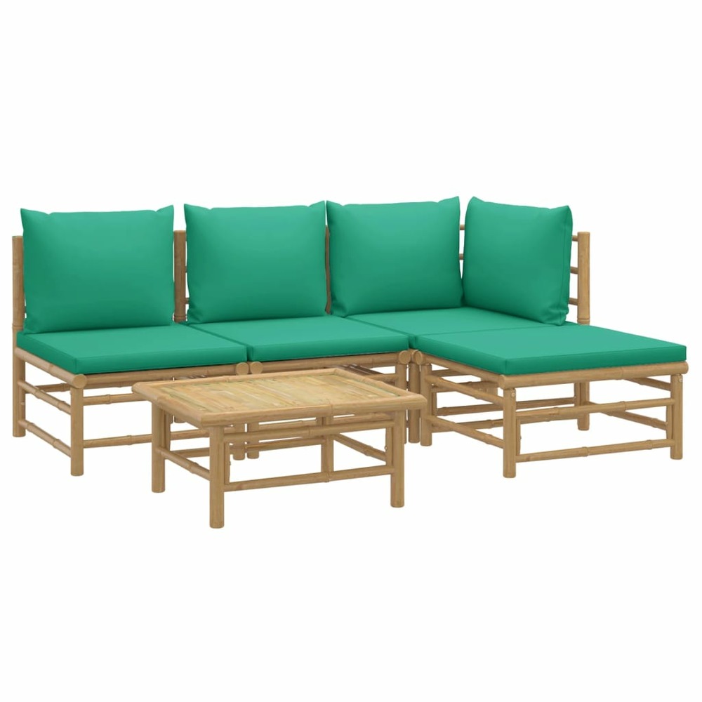 Salon de jardin meuble d'extérieur ensemble de mobilier 5 pièces avec coussins vert bambou