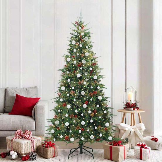 Sapin de noël artificiel 2,10m avec 300 led et 120 boules, kit de décoration intégral