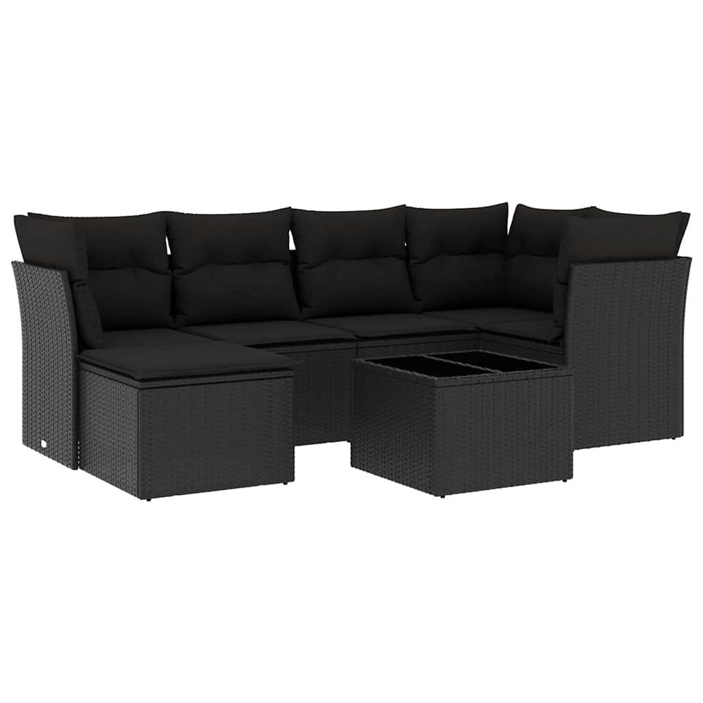Salon de jardin 7 pcs avec coussins noir résine tressée