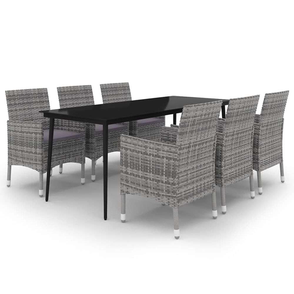 Ensemble à manger de jardin coussins 7 pcs résine tressée verre