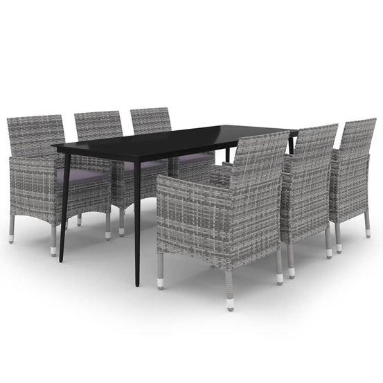 Ensemble à manger de jardin coussins 7 pcs résine tressée verre