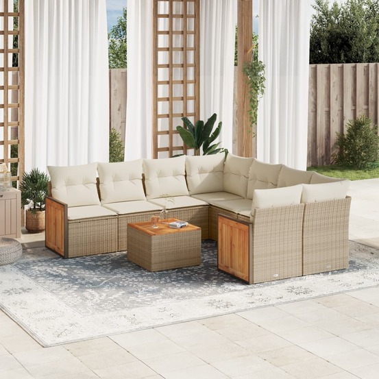 Salon de jardin avec coussins 9 pcs beige résine tressée