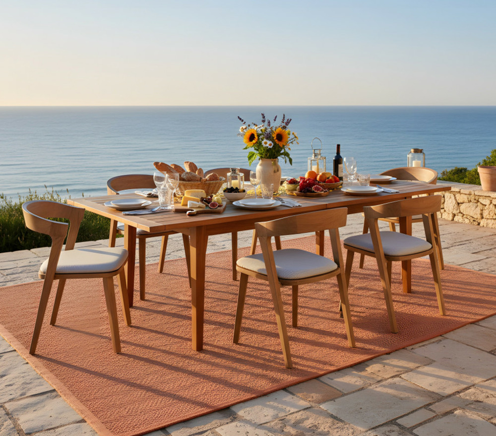 Ensemble table et chaises de jardin - 6 places - teck - tripolinado