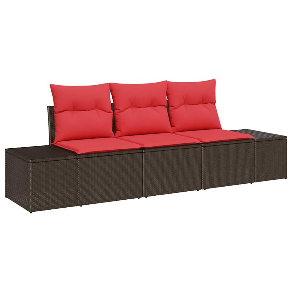 Ensemble de canapé de jardin 3 pc marron et rouge polyrotin