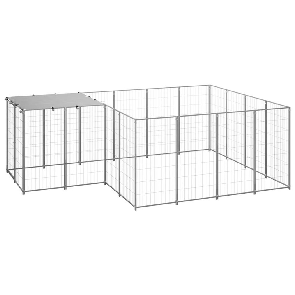 Chenil extérieur cage enclos parc animaux chien argenté 6,05 m² acier
