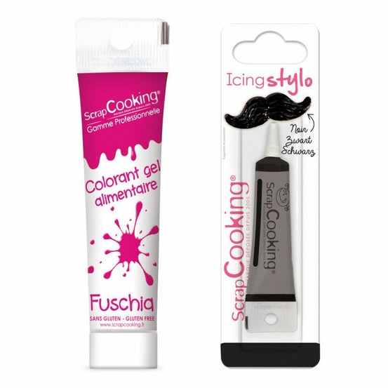 Colorant alimentaire en gel 20 g fuschia + stylo de glaçage noir
