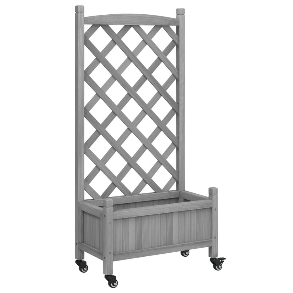 Jardinière d'extérieur avec treillis et roues gris bois massif de sapin