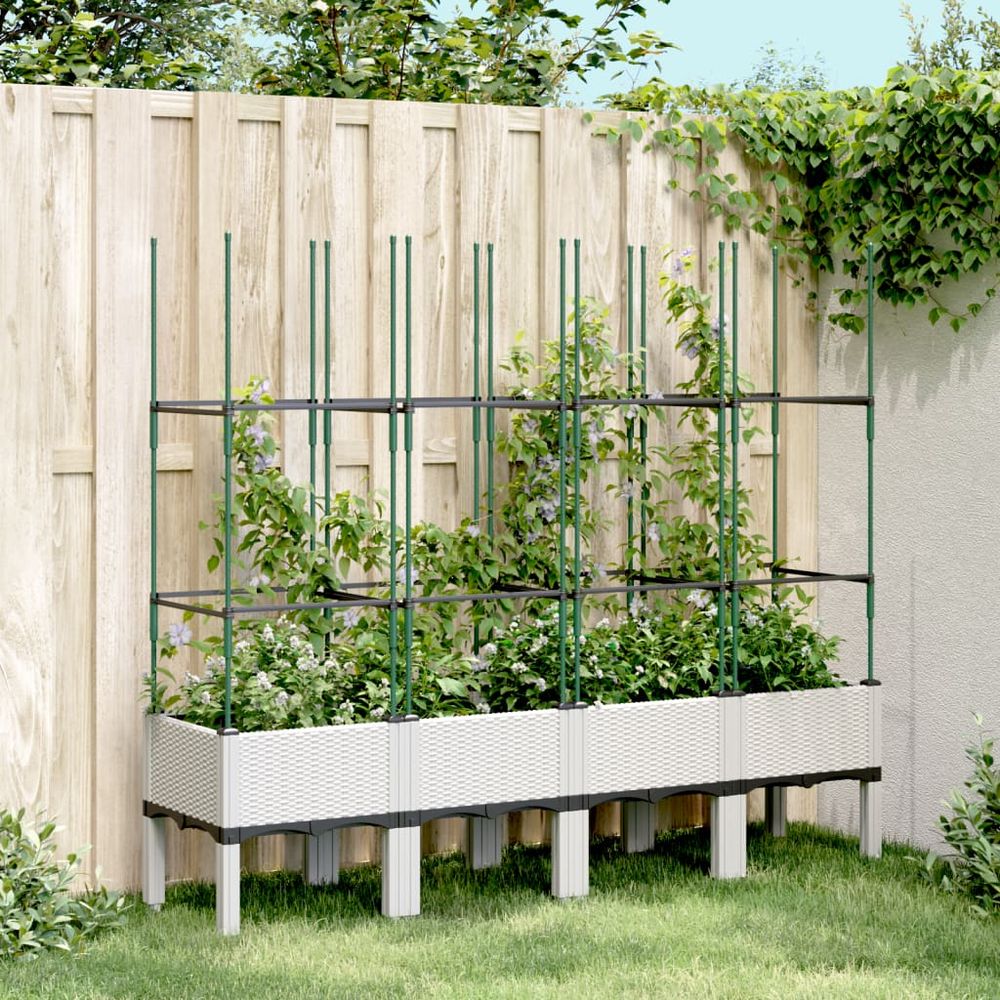 Jardinière surélevée avec treillis pp plantes grimpantes blanc 160cm