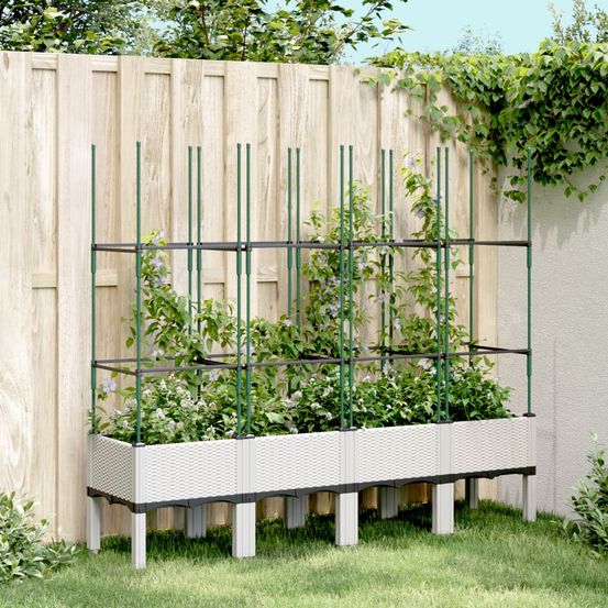 Jardinière surélevée avec treillis pp plantes grimpantes blanc 160cm