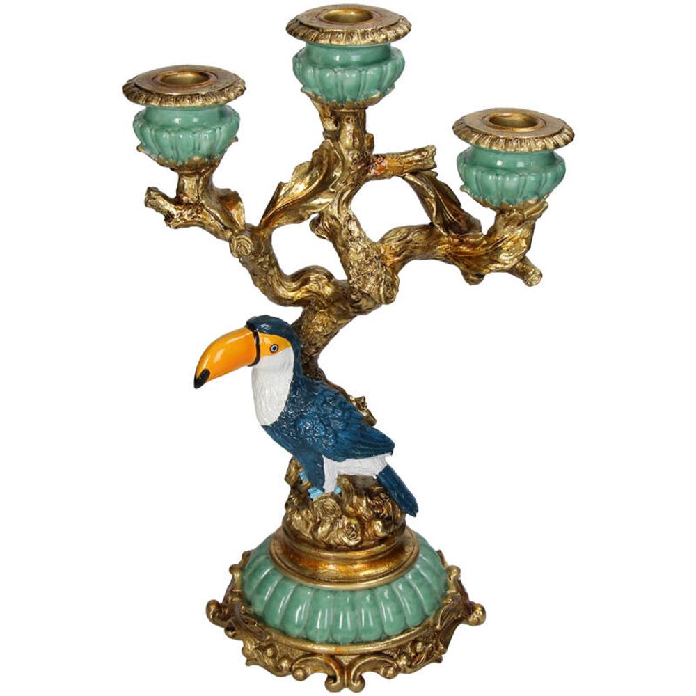 Bougeoir toucan multicolore en polyrésine - h 33,5 cm