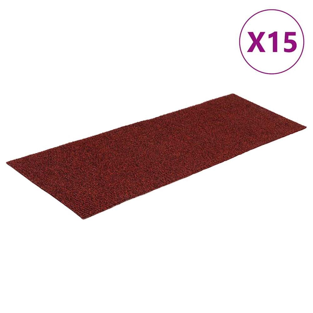 Tapis d'escalier autocollants 15 pièces 60 x 25 cm rouge bordeaux rectangulaire